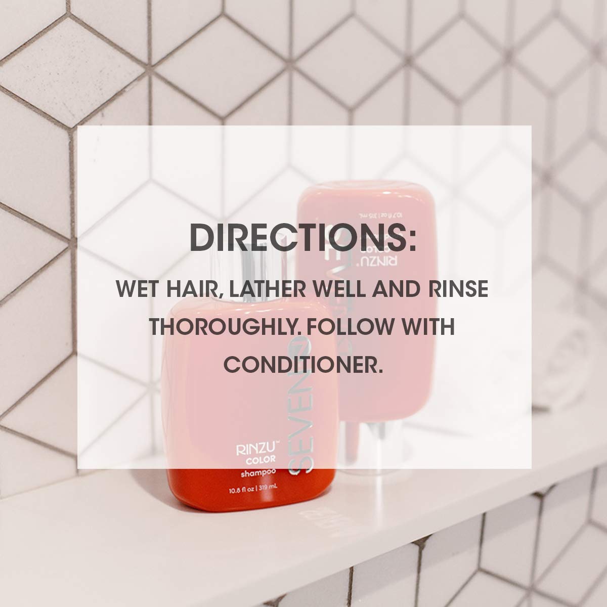 SEVEN Rinzu COLOR Shampoo bottle with label communicates color retention benefits