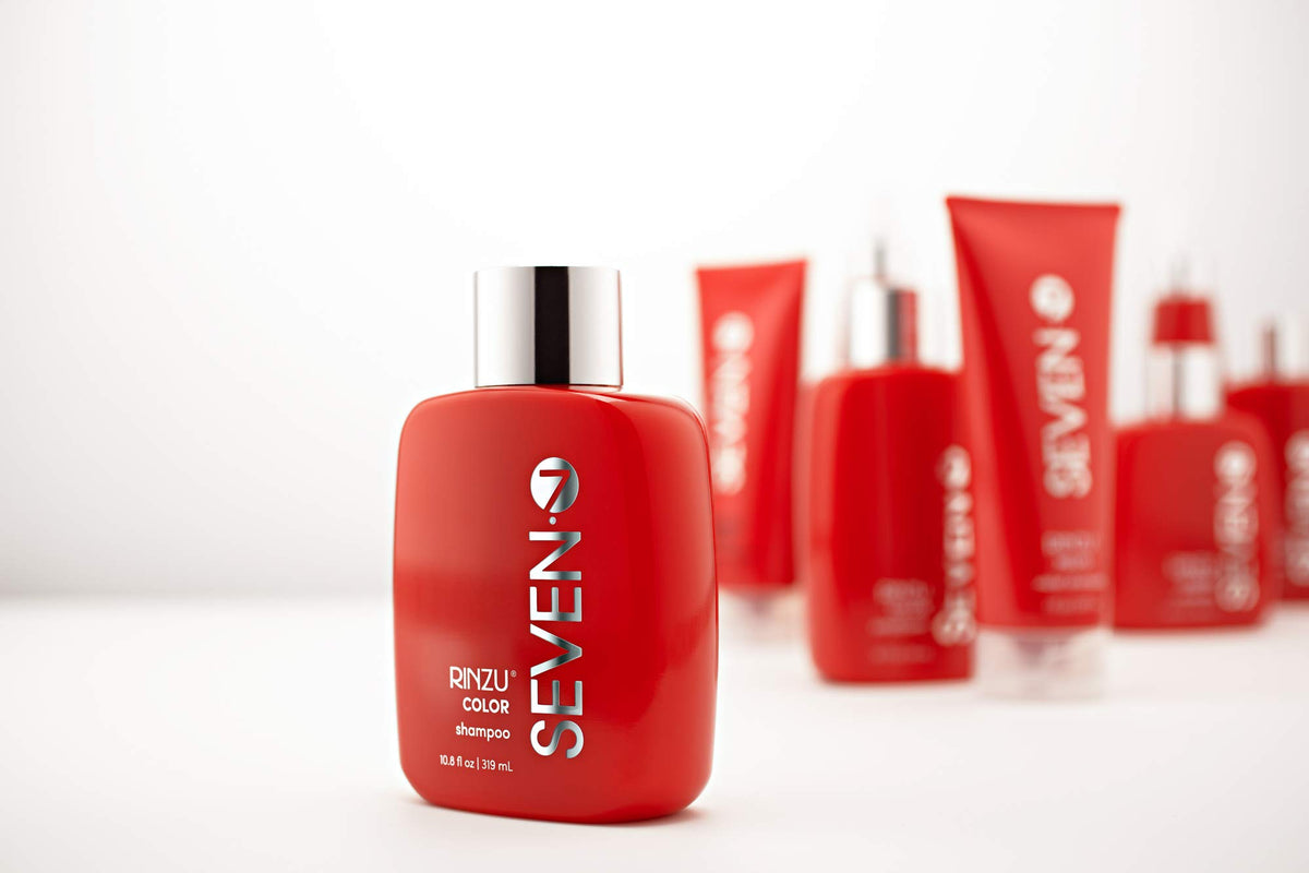 SEVEN Rinzu COLOR Shampoo green tea leaves indicate scalp care and vitality