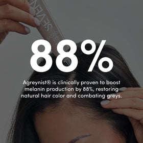 SEVEN Satara Opti serum close-up highlighting Agreynist and Procapil for melanin support.