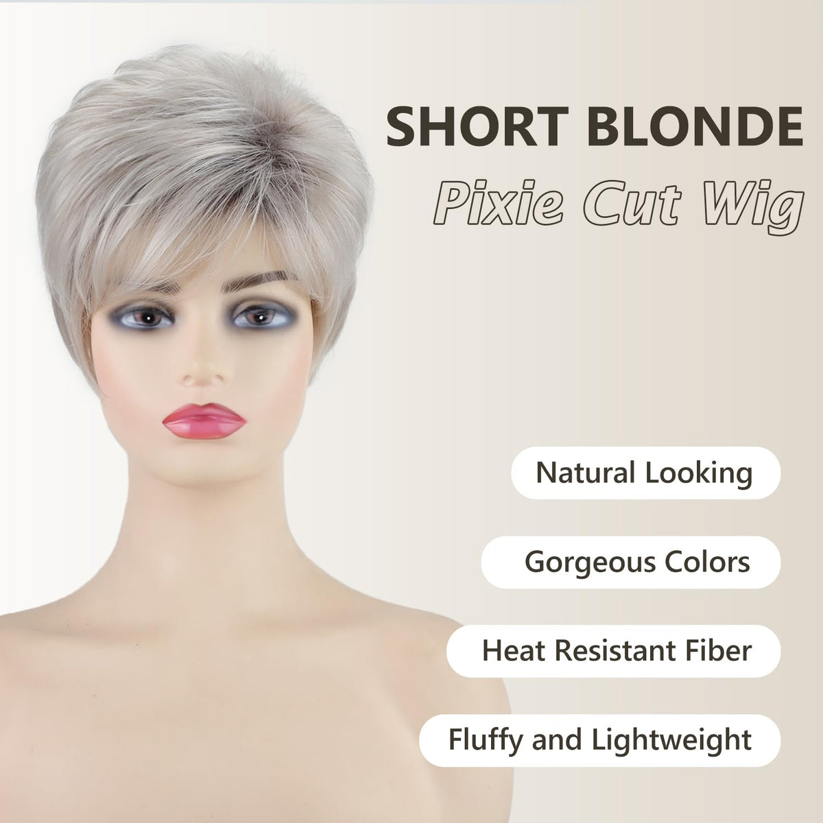 SEVENCOLORS pixie cut wig with dark roots, versatile for parties or work.