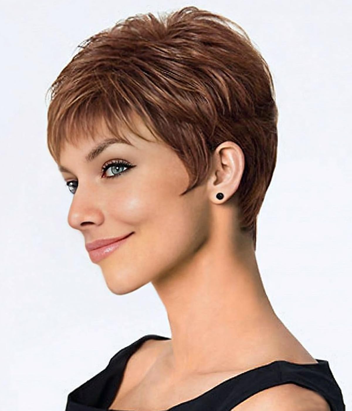 SEVENCOLORS short auburn pixie front view highlights realistic texture for daily wear.