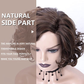 SEVENCOLORS short brown curly wig, close-up texture detail for realistic look.