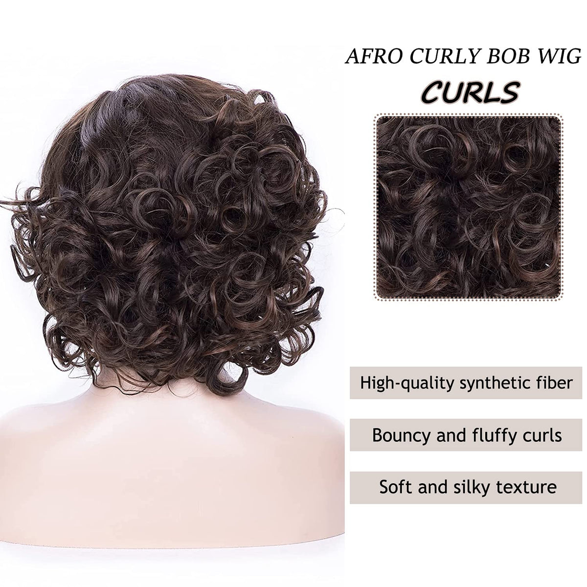 SEVENCOLORS short brown curly wig, top view, lightweight and comfortable.