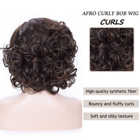 SEVENCOLORS short brown curly wig, top view, lightweight and comfortable.
