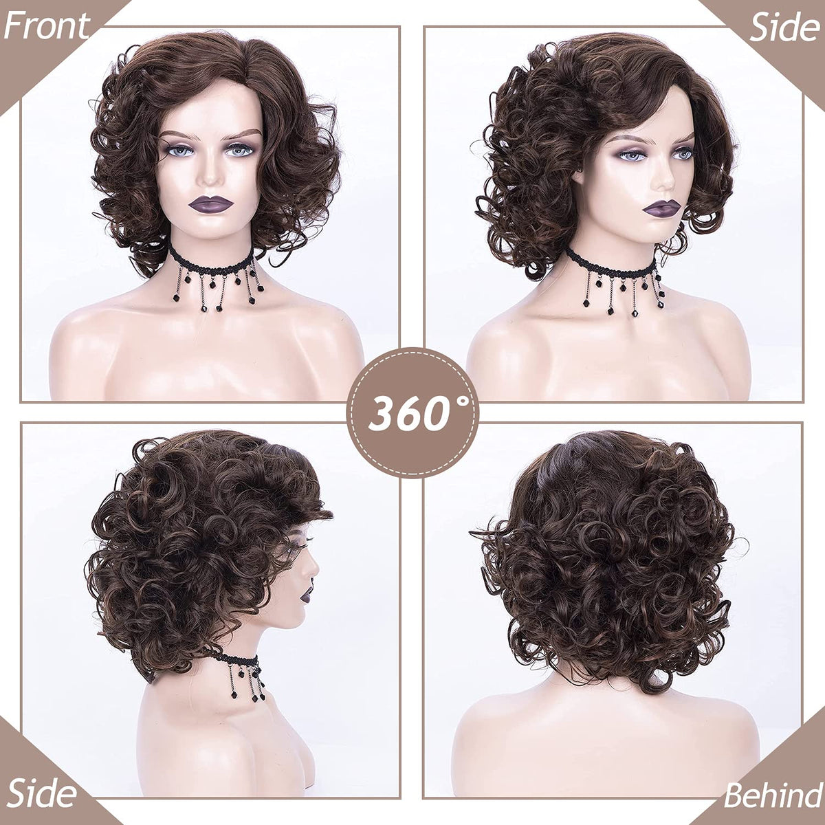 SEVENCOLORS mixed brown wig, mannequin head display, easy styling.