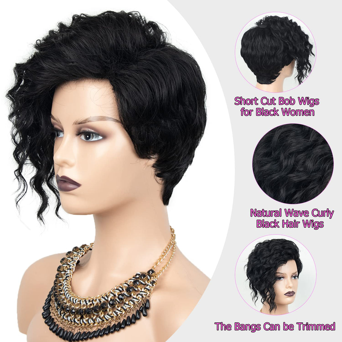 SEVENCOLORS pixie wig cap with adjustable straps for secure fit