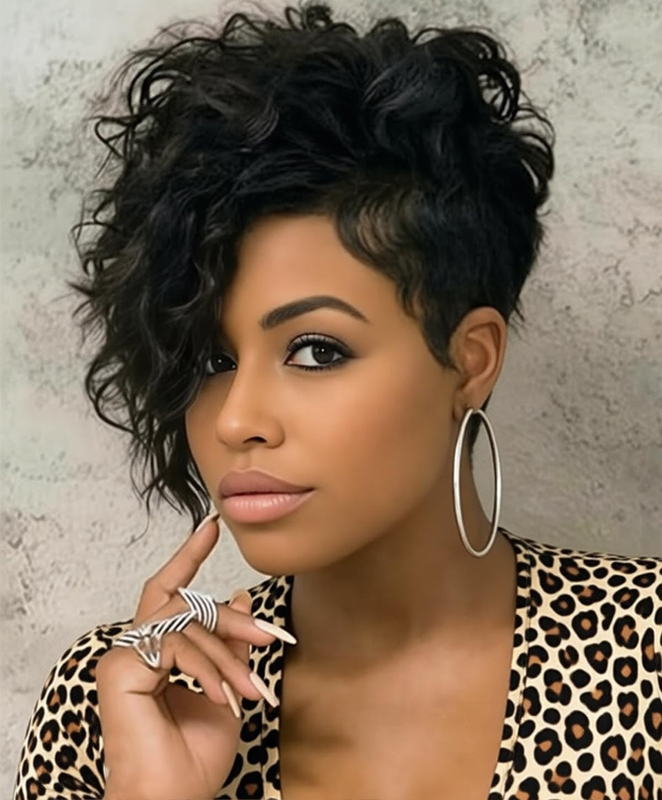 SEVENCOLORS short curly pixie wig front view with natural texture for daily wear