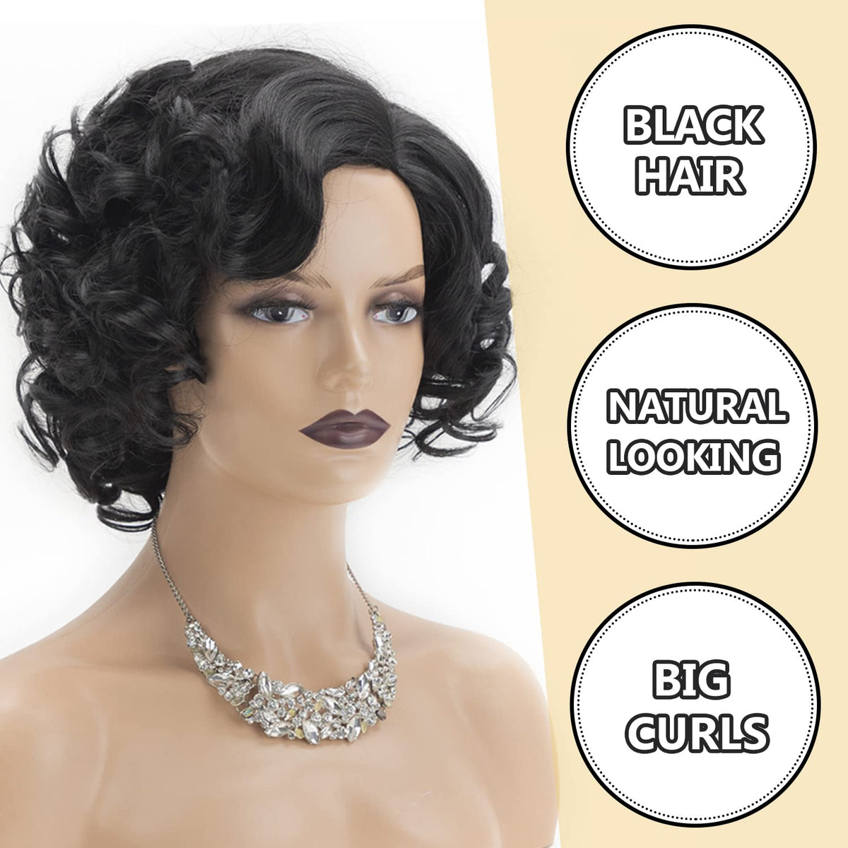 SEVENCOLORS short curly wig back view displaying full, voluminous curls.