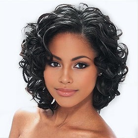 SEVENCOLORS short curly wig front view with natural shine and comfortable fit.