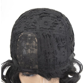 SEVENCOLORS model wearing short curly wig for everyday versatility.