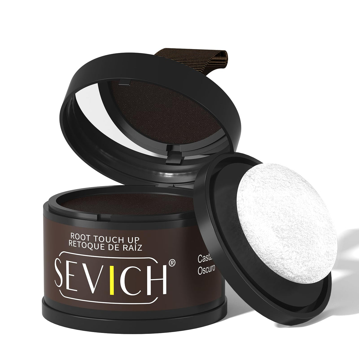 SEVICH Hair Root Touch Up Powder in dark brown showing instant root coverage and blend