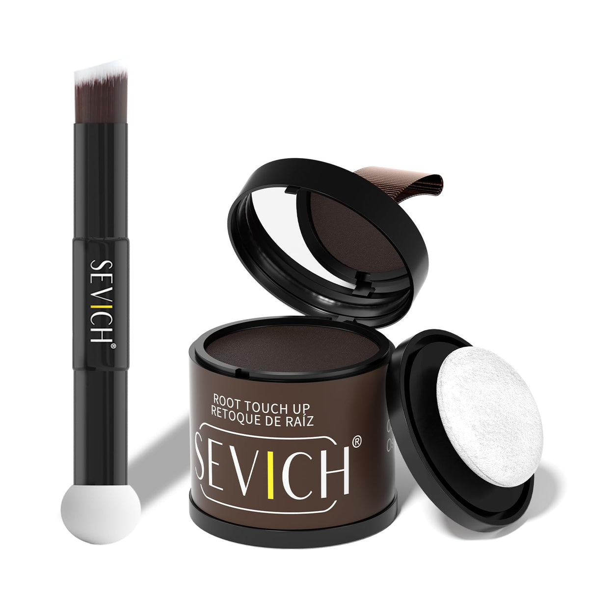 Sevich Hairline Powder 10g with brush for natural scalp coverage.