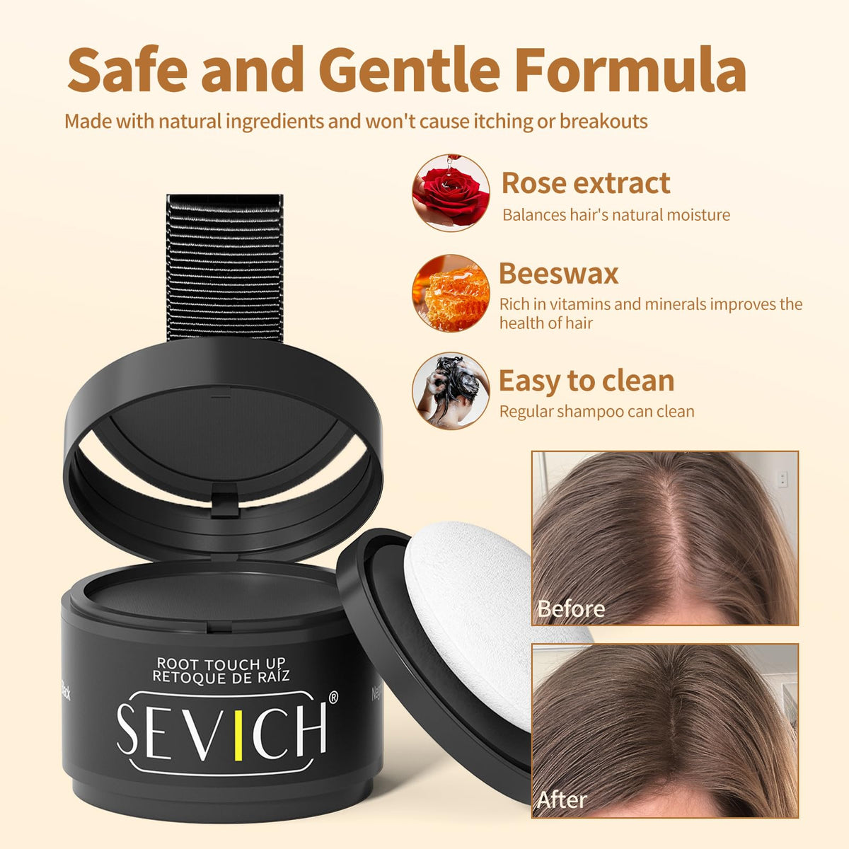 SEVICH natural finish blends with existing hair color for a seamless look