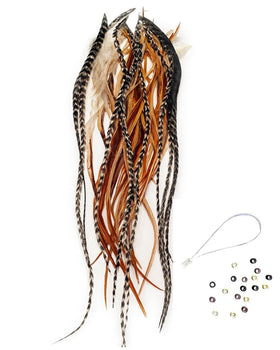 Sexy Sparkles feather extension with brown rooster feathers adds natural texture
