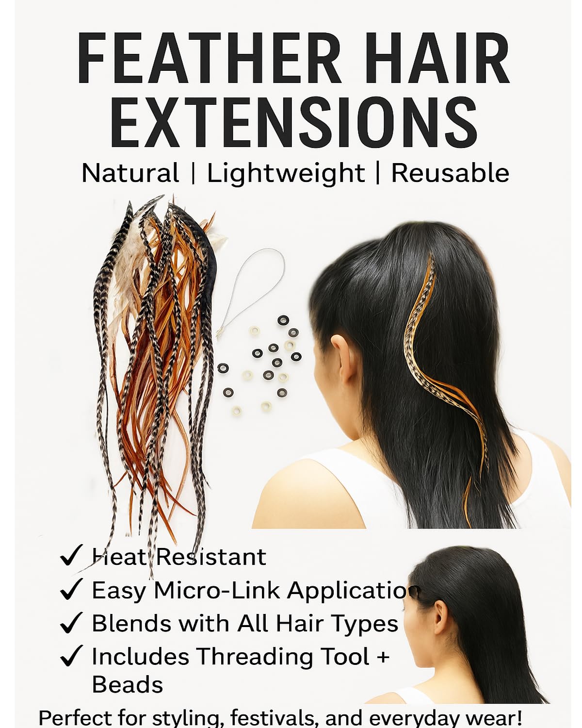 Sexy Sparkles feathers are heat-safe and washable for easy styling and maintenance