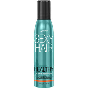 SexyHair Healthy Active Recovery Blow Dry Foam bottle highlighting lightweight, repair-ready formula for styling