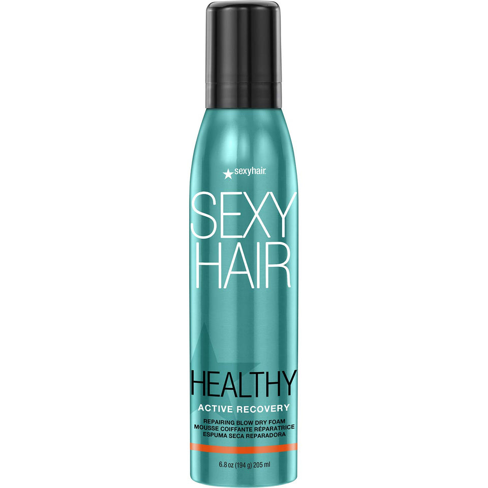 SexyHair Healthy Active Recovery Blow Dry Foam bottle highlighting lightweight, repair-ready formula for styling