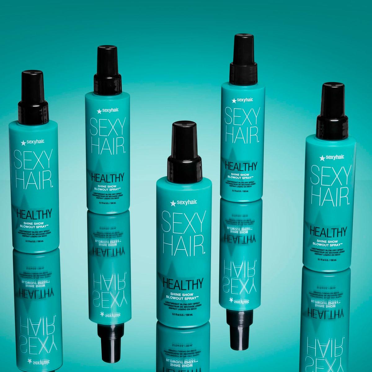 SexyHair Healthy Shine Show Blowout Spray packaging highlights an easy-to-use design.