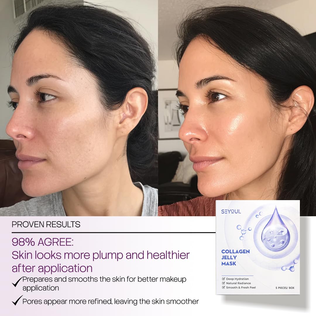 SEYOUL Collagen Jelly Mask essence absorption demonstrates rapid moisture delivery.
