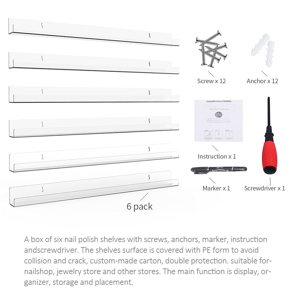 Sezanrpt nail polish rack contents show screws and anchors for secure mounting.