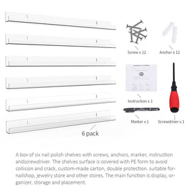 Sezanrpt nail polish rack contents show screws and anchors for secure mounting.