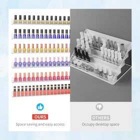 Sezanrpt transparent acrylic display for up to 24 bottles per shelf.