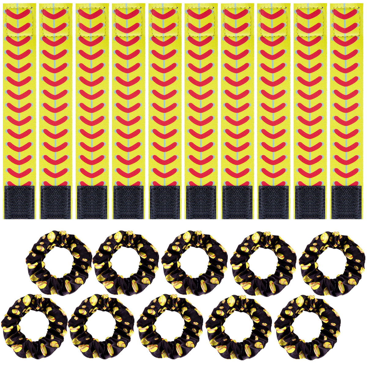 Sfcddtlg softball sleeve holders in red, yellow, and black keep sleeves secure during play.