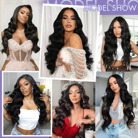 Sferona wig offers deep parting for middle or side parts.