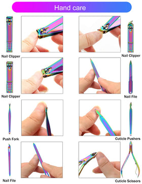 SFYDOM Rainbow Manicure Kit tweezers and scissors for precise grooming.