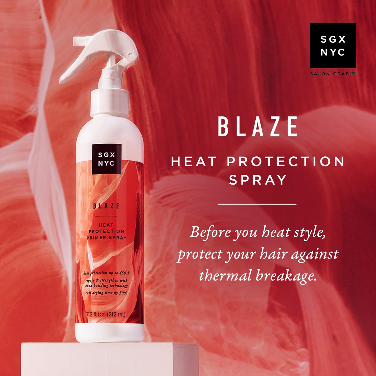 SGX NYC Blaze spray mist applied to damp hair for quick styling benefits