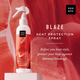 SGX NYC Blaze spray mist applied to damp hair for quick styling benefits