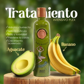 SHAEIO banana avocado hair treatment bottle delivers deep hydration and repair.