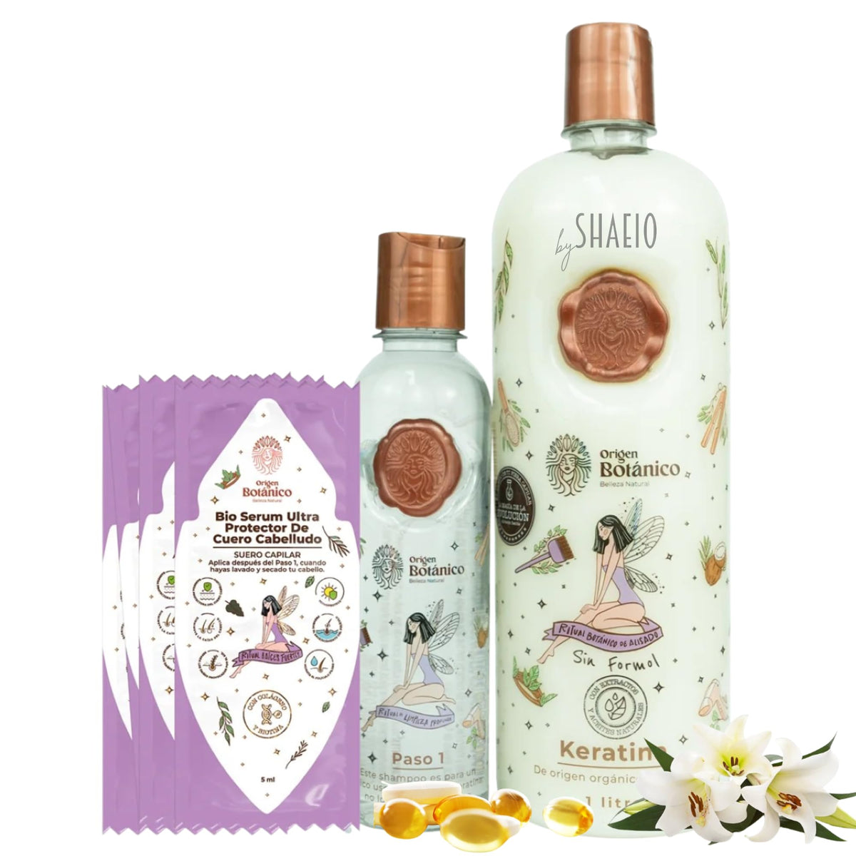 SHAEIO Keratin Hair Mask bottle showing organic formula for sleek hair