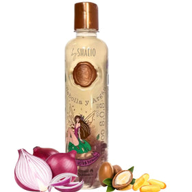 SHAEIO Onion Shampoo bottle front signals renewed hair strength