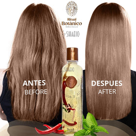SHAEIO Packaging and bottles showcase premium botanical hair care design.