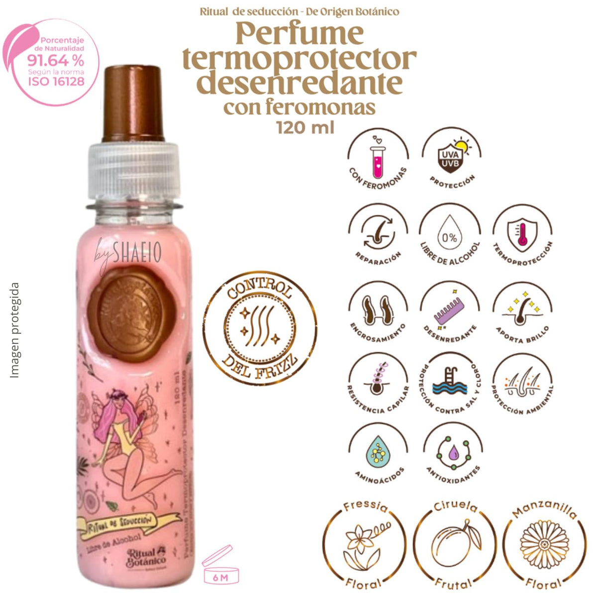 SHAEIO Ritual Botanico ingredients scene shows natural oils for detangling.
