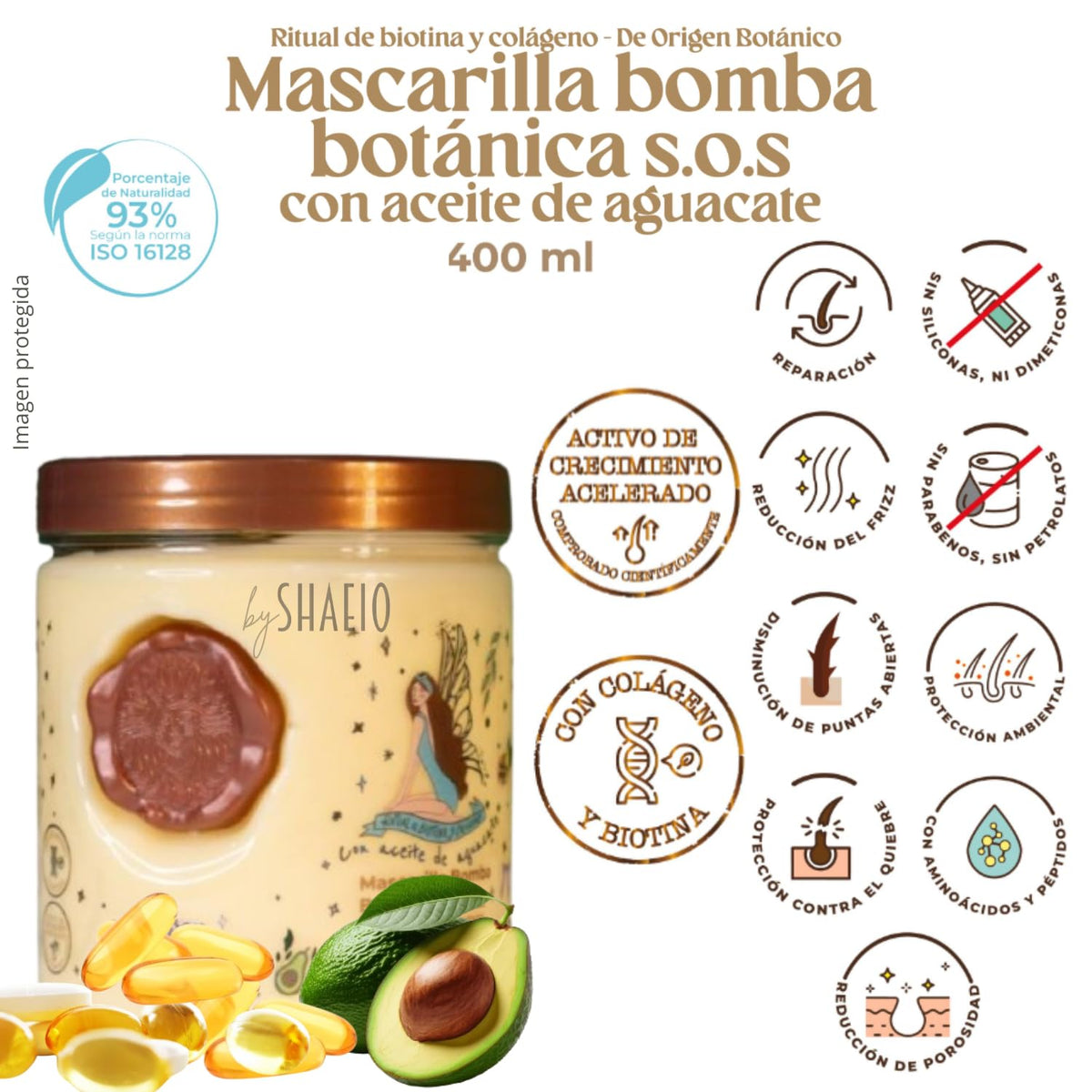 SHAEIO Botanical SOS Hair Mask – deep conditioning for fragile hair.