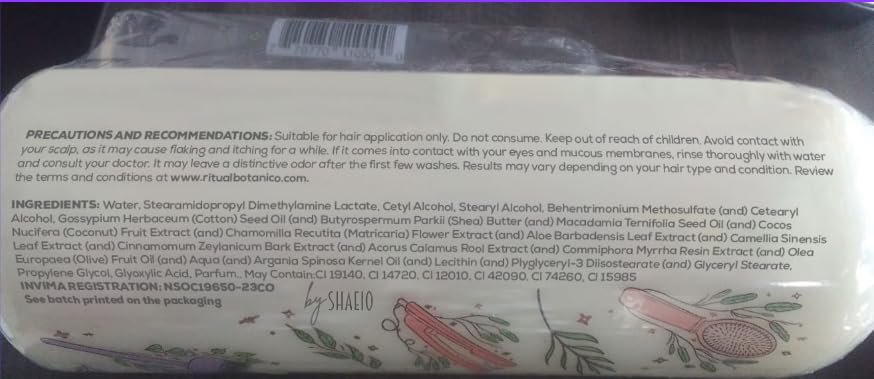 SHAEIO Ritual Botanico Keratin packaging box signals premium Colombian origin.