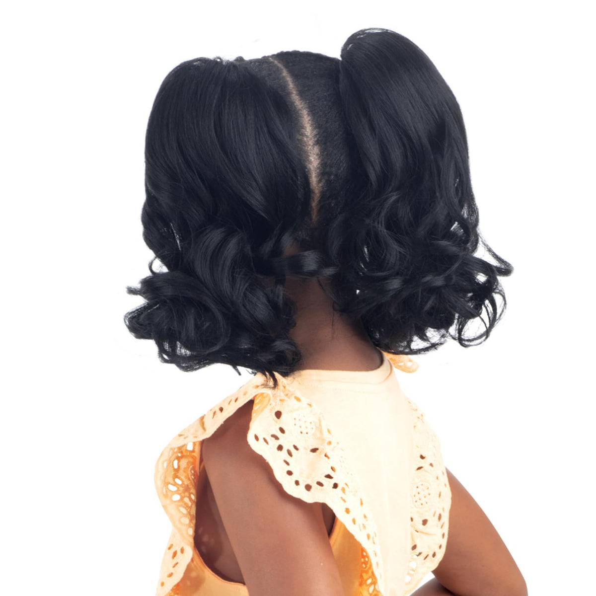 Shake-N-Go kids ponytail with romance curls, loose texture adds airy volume.