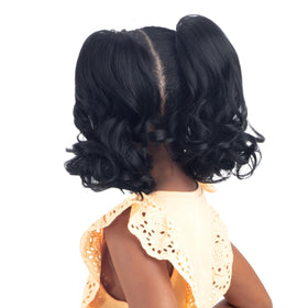 Shake-N-Go kids ponytail with romance curls, loose texture adds airy volume.