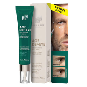 Shakeup Cosmetics Age Def-Eye eye cream tube close-up showing hydration.