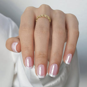 SHANGMENG white chrome French tip nails closeup for at-home salon-quality look