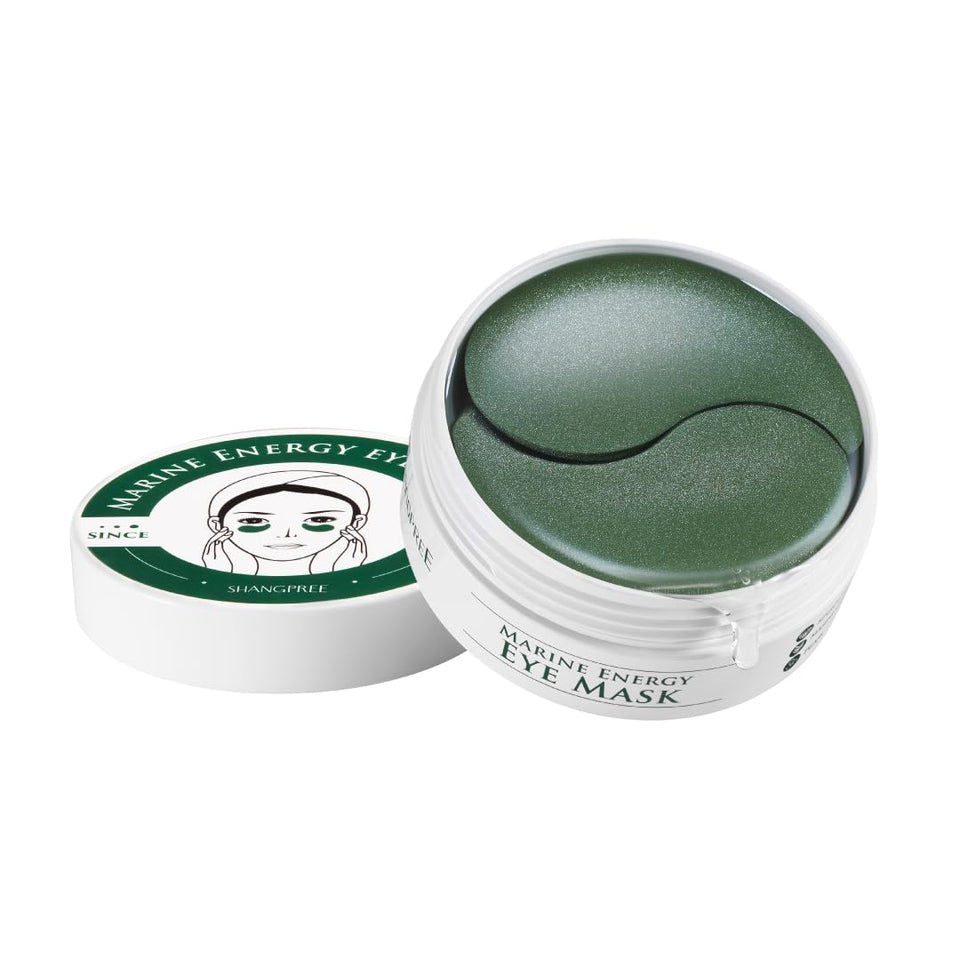 SHANGPREE Marine Energy Eye Mask packaging highlights a hydrating patch for sensitive skin.