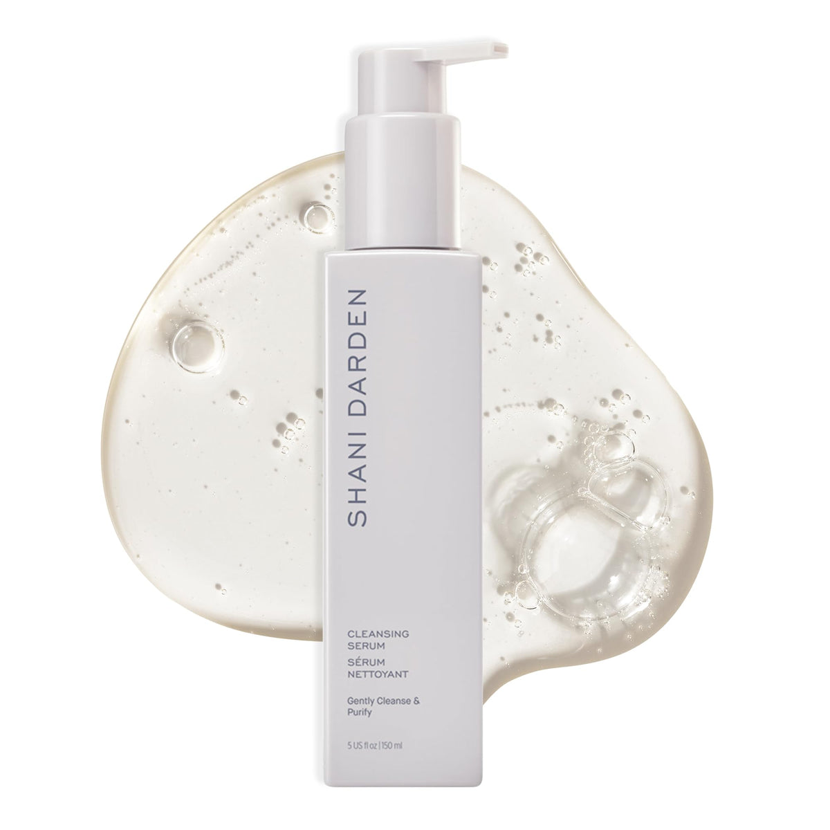 Shani Darden cleansing serum bottle removes makeup and impurities gently.
