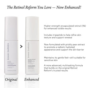Minimalist packaging of SHANI DARDEN Retinol Reform highlights vegan formula.