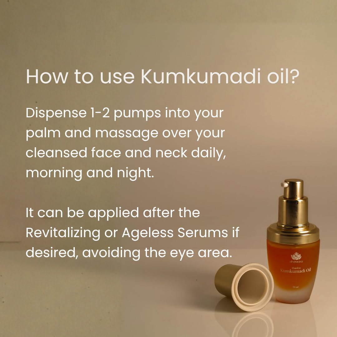 Shankara Kumkumadi Oil application on skin with routine use promotes balanced tone.