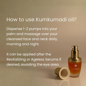Shankara Kumkumadi Oil application on skin with routine use promotes balanced tone.