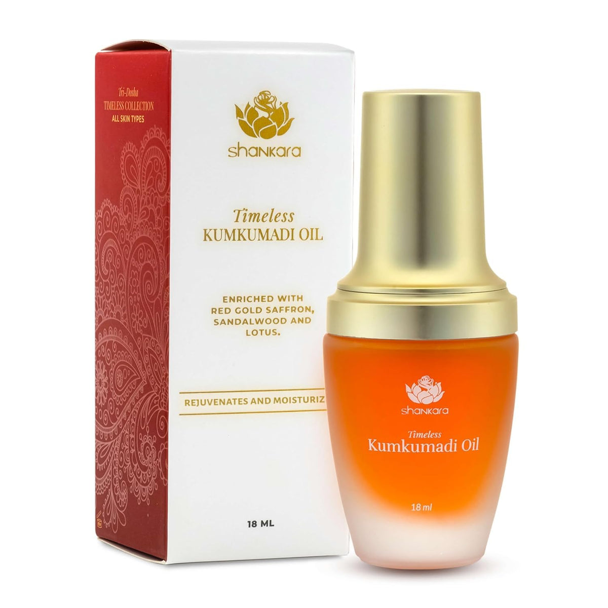 Shankara Kumkumadi Oil bottle close-up with pure saffron blend for radiant skin.
