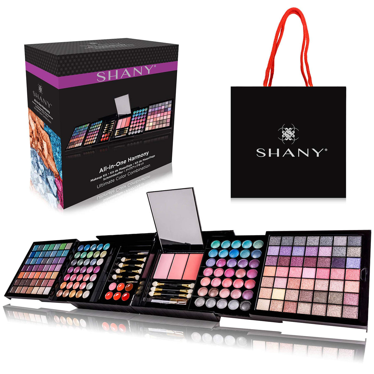 SHANY Harmony makeup palette front view showing a full range of eye shadows for daily to dramatic looks.