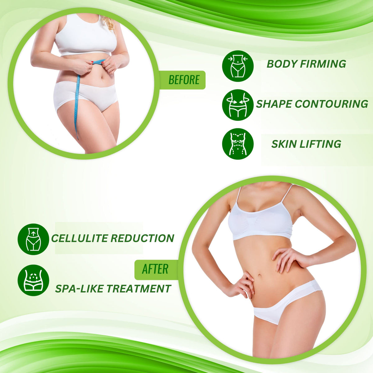 Shape and Tone Contouring Wrap hips and thighs treatment for smoother contours